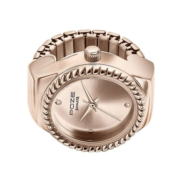 Sonata 80082WM01 | Sonata Poze Quartz Analog Rose Gold Dial Rose Gold Color Stainless Steel Strap Ring Watch For Women