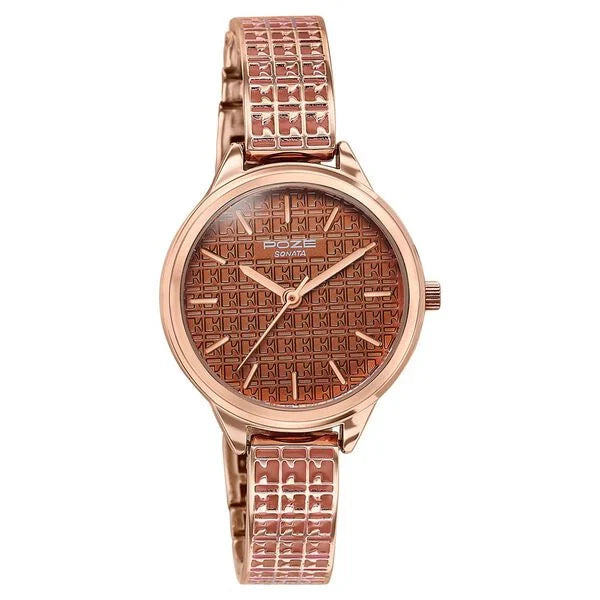 Sonata SP80085WM02 | Poze By Sonata Quartz Analog Brown Dial Two Toned Metal Strap Watch For Women