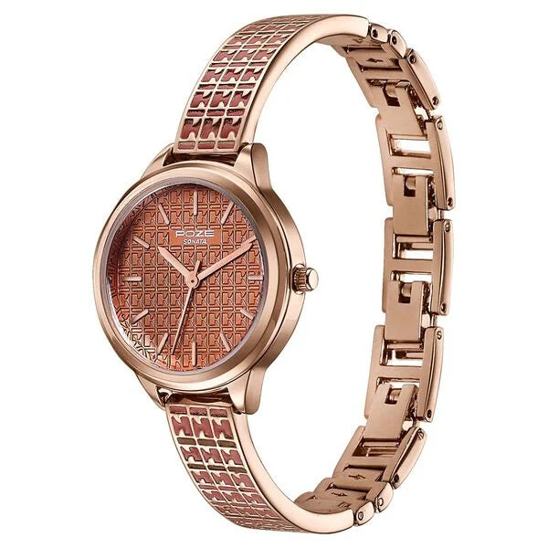 Sonata SP80085WM02 | Poze By Sonata Quartz Analog Brown Dial Two Toned Metal Strap Watch For Women