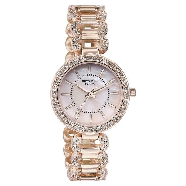Sonata SP80086WM01 | Sonata Poze Quartz Analog Pink Dial Rose Gold Color Metal Strap Watch For Women