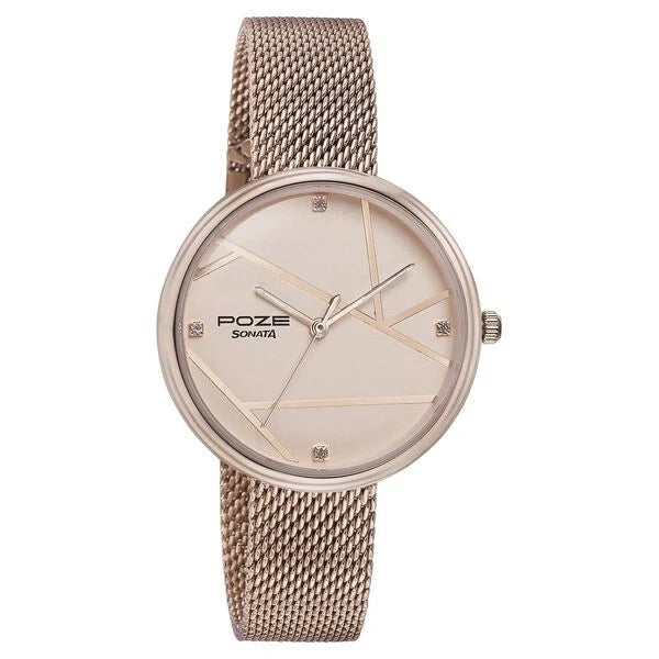 Sonata SP80088WM02 | Sonata Poze Quartz Analog Pink Dial Rose Gold Color Stainless Steel Strap Watch For Women