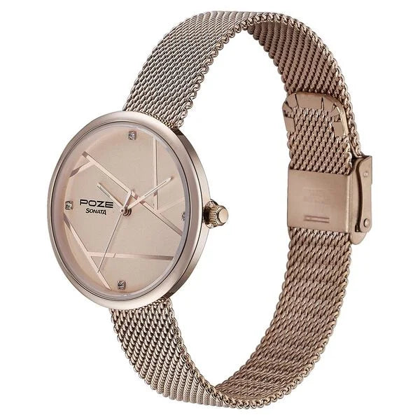 Sonata SP80088WM02 | Sonata Poze Quartz Analog Pink Dial Rose Gold Color Stainless Steel Strap Watch For Women