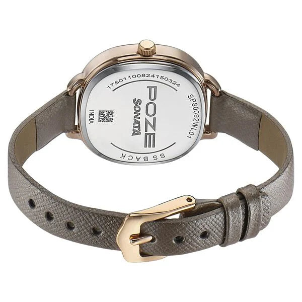 Sonata Poze SP80092WL01 | Sonata Poze Quartz Analog Grey Dial Leather Strap Watch For Women