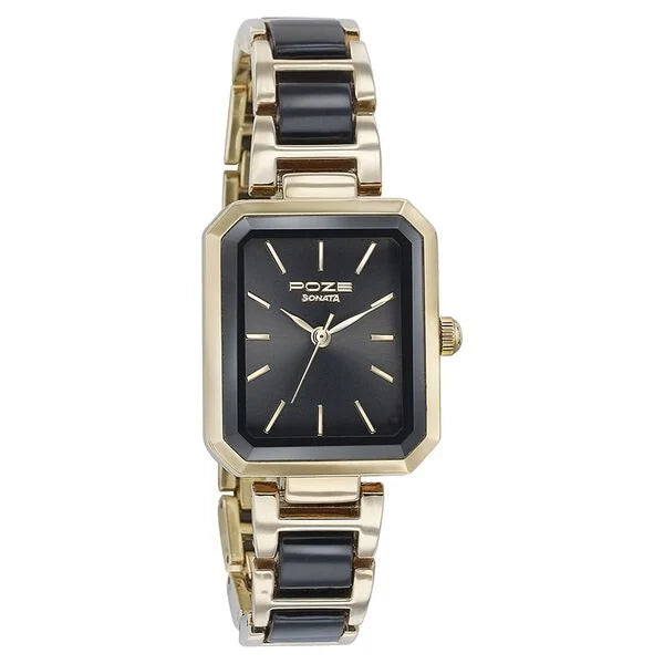 Sonata SP80094KD02 | Sonata Poze Quartz Analog Black Dial Two Toned Color Stainless Steel Strap Watch For Women