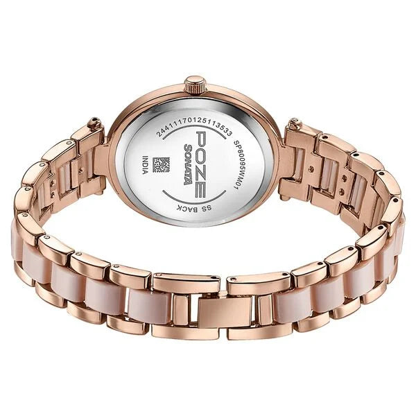 Sonata SP80095WM01 | Sonata Poze Quartz Analog Brown Mother Of Pearl Dial Bimetal Strap Watch For Women