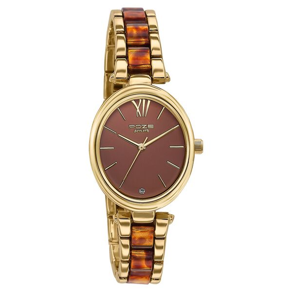 Sonata SP80095YM01 | Sonata Poze Quartz Analog Brown Dial Bimetal Strap Watch For Women
