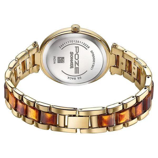 Sonata SP80095YM01 | Sonata Poze Quartz Analog Brown Dial Bimetal Strap Watch For Women