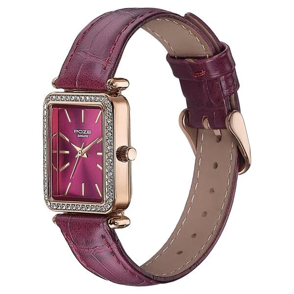 Sonata SP80098WL02 | Sonata Poze Quartz Analog Purple Dial Leather Strap Watch For Women