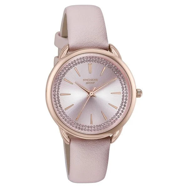 Sonata SP80104WL01 | Sonata Poze Quartz Analog Pink Dial Leather Strap Watch For Women