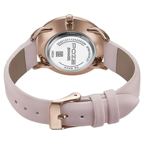Sonata SP80104WL01 | Sonata Poze Quartz Analog Pink Dial Leather Strap Watch For Women