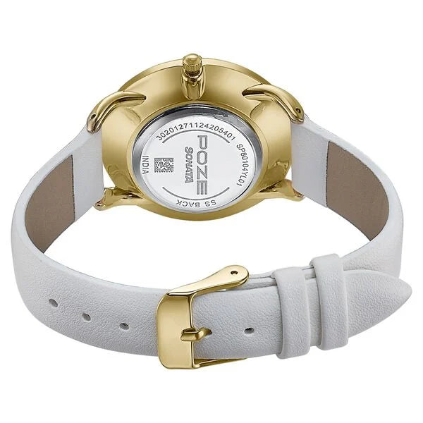 Sonata SP80104YL01 | Sonata Poze Quartz Analog Silver Dial Leather Strap Watch For Women