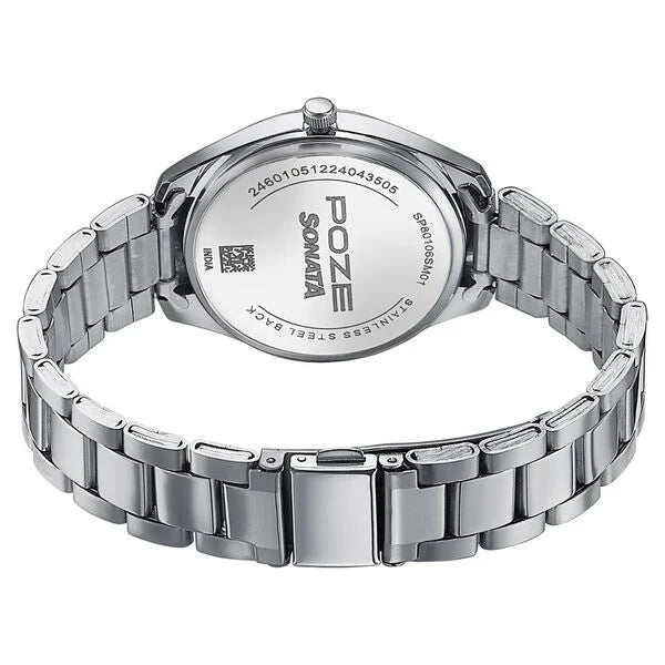 Sonata SP80106SM01 | Sonata Poze Quartz Analog Purple Dial Silver Metal Strap Watch For Women