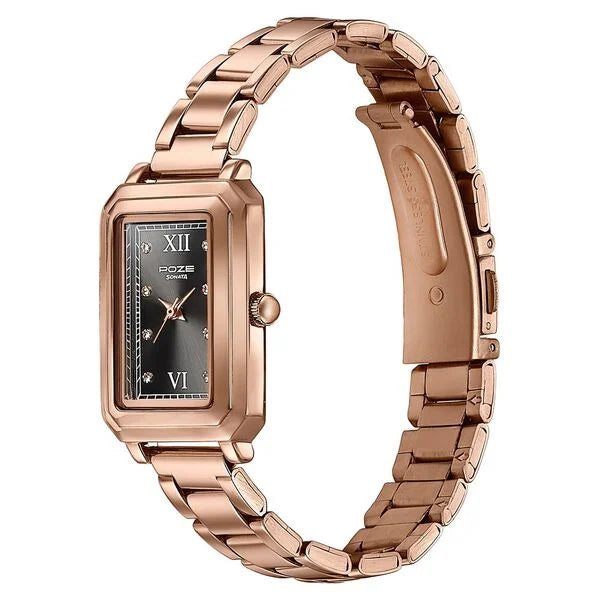 Sonata SP80116WM01 | Sonata Poze Quartz Analog Black Mother Of Pearl Dial Rose Gold Colour Stainless Steel Strap Watch For Women