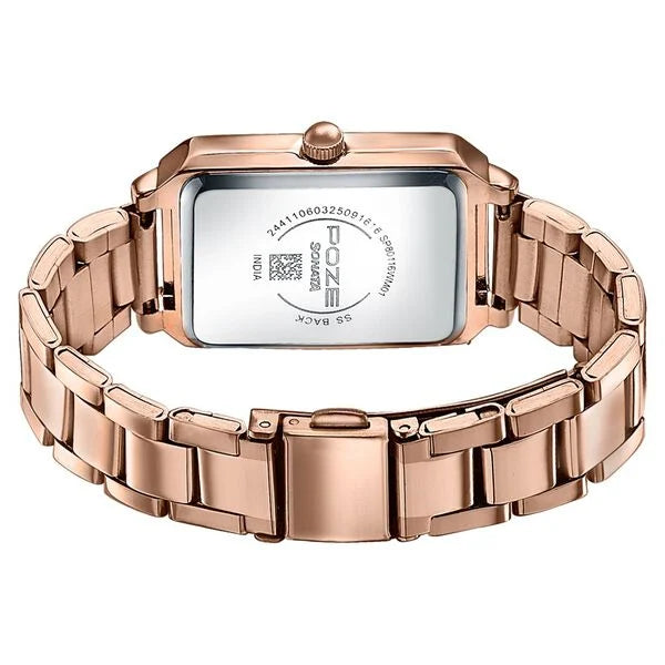 Sonata SP80116WM01 | Sonata Poze Quartz Analog Black Mother Of Pearl Dial Rose Gold Colour Stainless Steel Strap Watch For Women