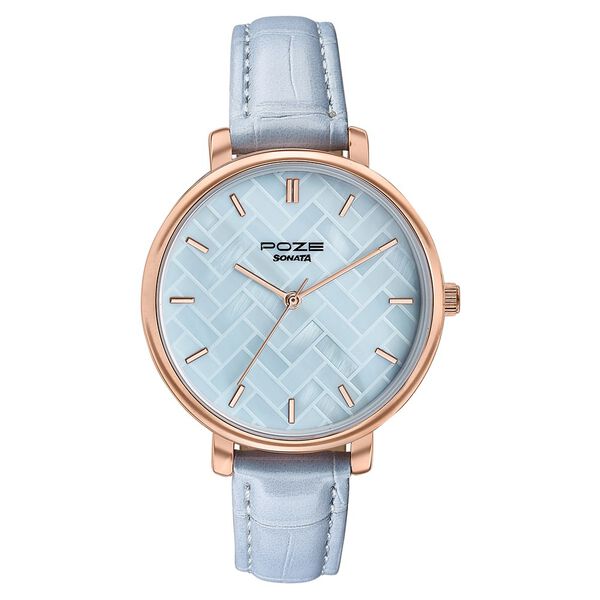Sonata SP80119WL01 | Sonata Poze Quartz Analog Blue Dial Blue Colour Leather Strap Watch For Women
