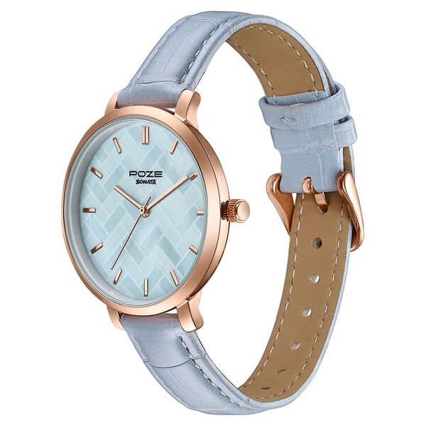Sonata SP80119WL01 | Sonata Poze Quartz Analog Blue Dial Blue Colour Leather Strap Watch For Women