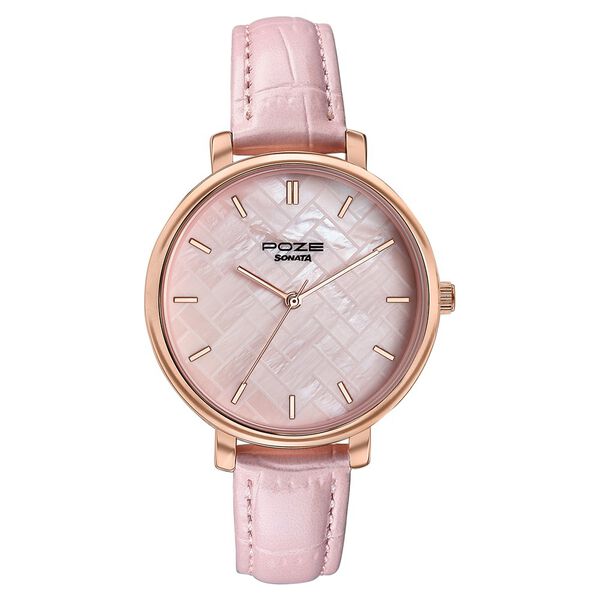 Sonata SP80119WL02 | Sonata Poze Quartz Analog Pink Dial Pink Colour Leather Strap Watch For Women