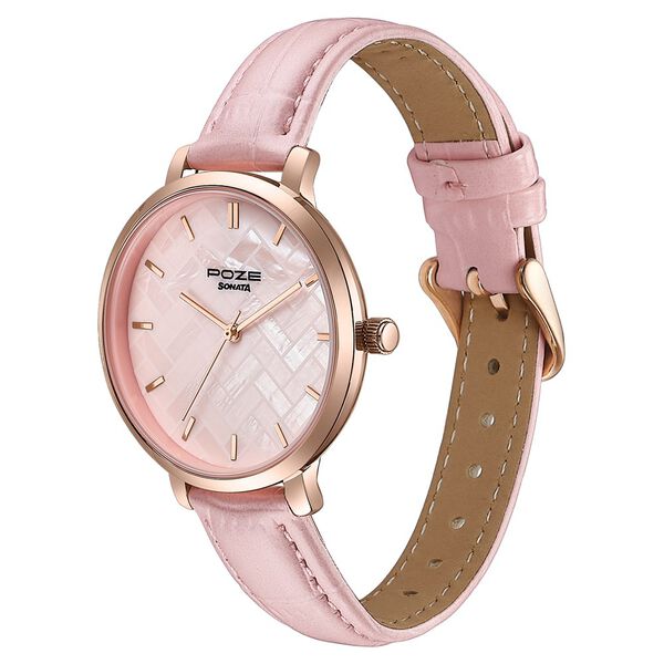 Sonata SP80119WL02 | Sonata Poze Quartz Analog Pink Dial Pink Colour Leather Strap Watch For Women