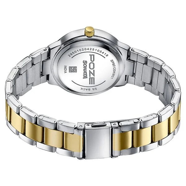 Sonata SP80120BM01 | Sonata Poze Quartz Analog White Dial Two Toned Colour Stainless Steel Strap Watch For Women