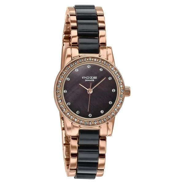 Sonata SP80136KD01 | Sonata Poze Quartz Analog White Dial Two Toned Metal & Plastic Strap Watch For Women
