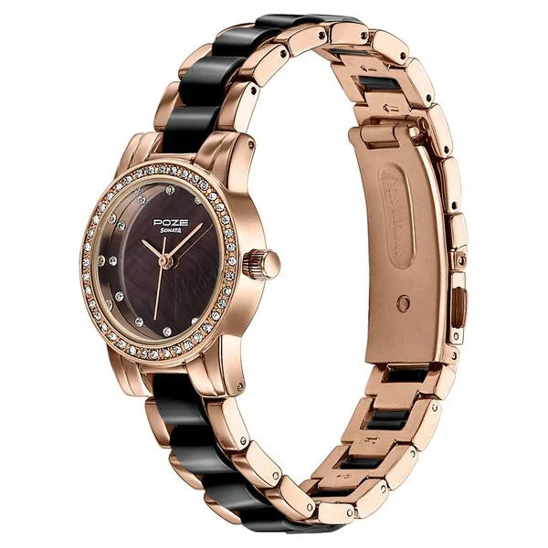 Sonata SP80136KD01 | Sonata Poze Quartz Analog White Dial Two Toned Metal & Plastic Strap Watch For Women