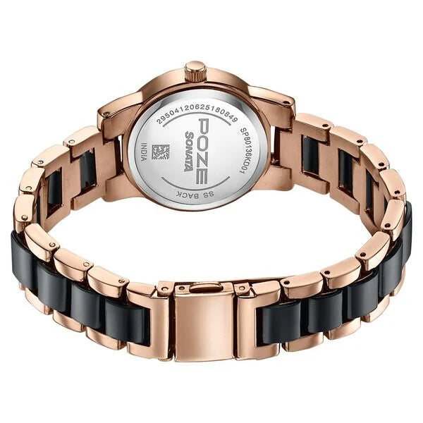 Sonata SP80136KD01 | Sonata Poze Quartz Analog White Dial Two Toned Metal & Plastic Strap Watch For Women