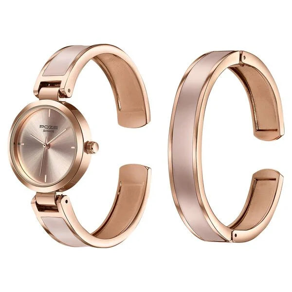 Sonata SP80138KM01WF | Sonata Poze Quartz Analog Pink Dial Two Toned Kada Strap Watch For Women
