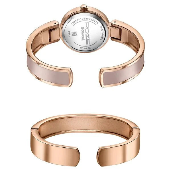 Sonata SP80138KM01WF | Sonata Poze Quartz Analog Pink Dial Two Toned Kada Strap Watch For Women