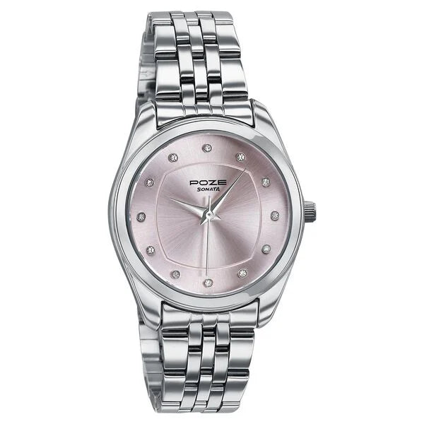 Sonata SP80146SM01W | Poze By Sonata Quartz Analog Pink Dial Silver Metal Strap Watch For Women