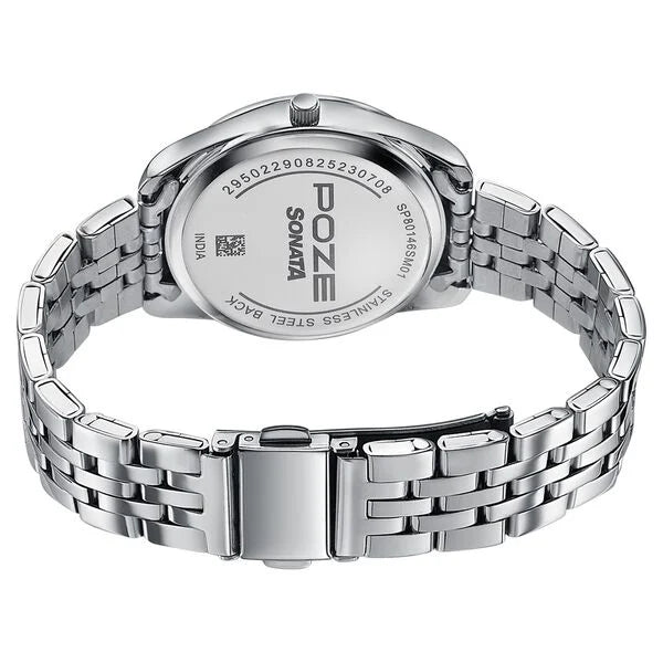 Sonata SP80146SM01W | Poze By Sonata Quartz Analog Pink Dial Silver Metal Strap Watch For Women