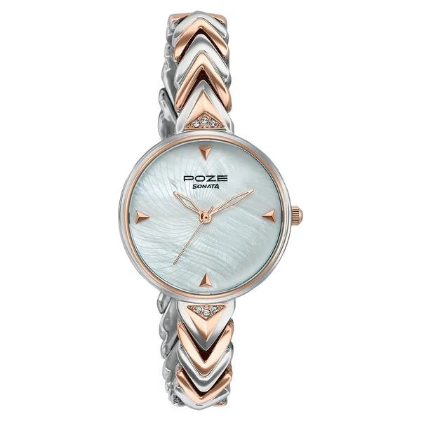 Sonata SP80149KM01W | Poze By Sonata Quartz Analog Mother of Pearl Dial Two Toned Metal Strap Watch For Women