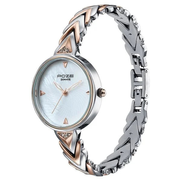 Sonata SP80149KM01W | Poze By Sonata Quartz Analog Mother of Pearl Dial Two Toned Metal Strap Watch For Women