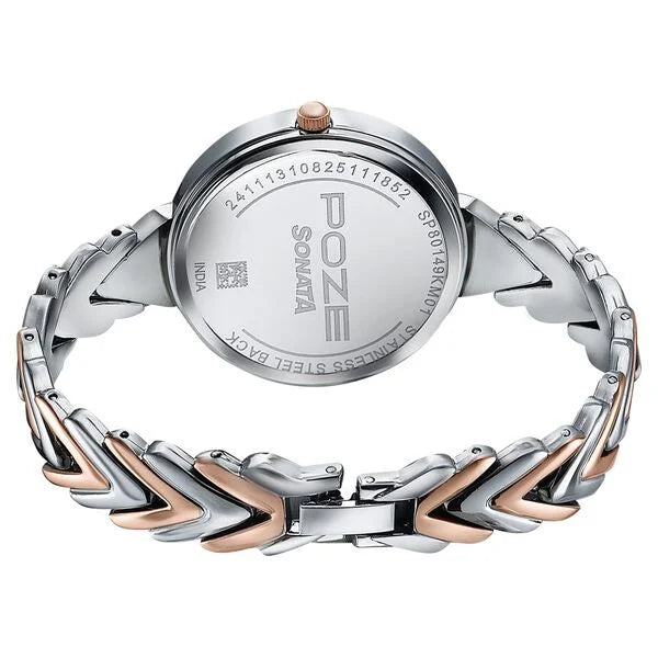 Sonata SP80149KM01W | Poze By Sonata Quartz Analog Mother of Pearl Dial Two Toned Metal Strap Watch For Women