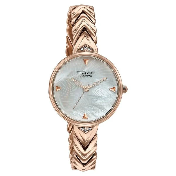 Sonata SP80149WM01W |  Poze By Sonata Quartz Analog Mother of Pearl Dial Rose Gold Metal Strap Watch For Women