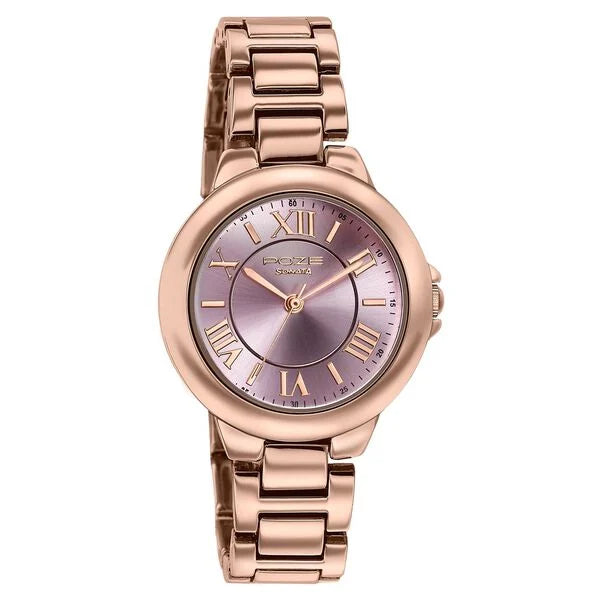 Sonata SP80158WM01 | Poze By Sonata Quartz Analog Pink Dial Rose Gold Metal Strap Watch For Women