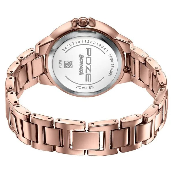 Sonata SP80158WM01 | Poze By Sonata Quartz Analog Pink Dial Rose Gold Metal Strap Watch For Women