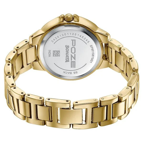 Sonata 80158YM01 | Poze By Sonata Quartz Analog silver Dial Golden Metal Strap Watch For Women