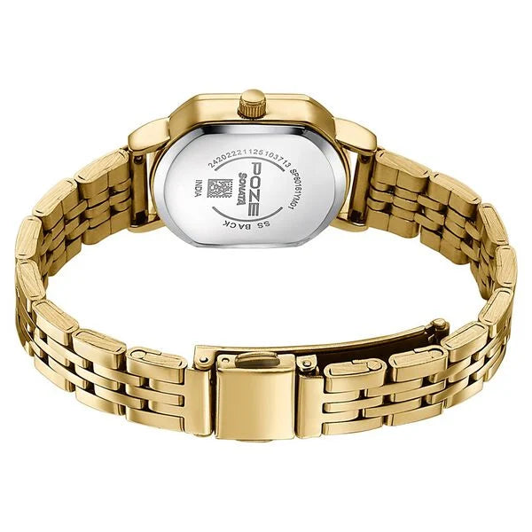 Sonata SP80161YM01 | Poze By Sonata Quartz Analog White Mother of Pearl Dial Golden Stainless Steel Strap Watch For Women