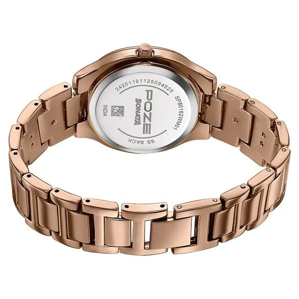 Sonata SP80162WM01 | Poze By Sonata Quartz Analog White Mother of Pearl Dial Rose Gold Metal Strap Watch For Women