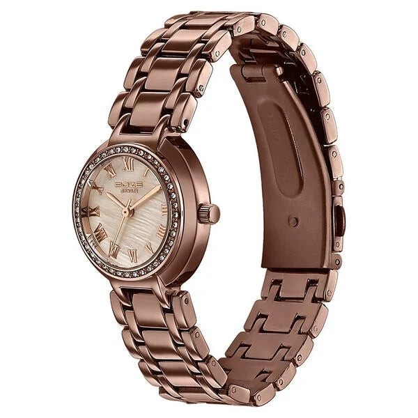 Sonata SP80163QM01 | Poze By Sonata Quartz Analog Beige Dial Brown Metal Strap Watch For Women