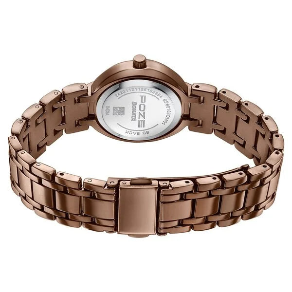 Sonata SP80163QM01 | Poze By Sonata Quartz Analog Beige Dial Brown Metal Strap Watch For Women