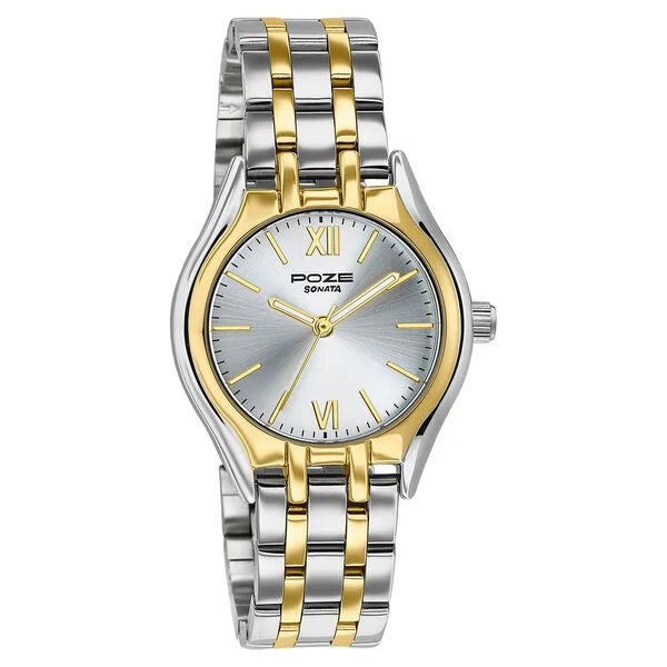 Sonata SP80168BM01 | Poze By Sonata Quartz Analog Silver Dial Two Toned Metal Strap Watch For Women