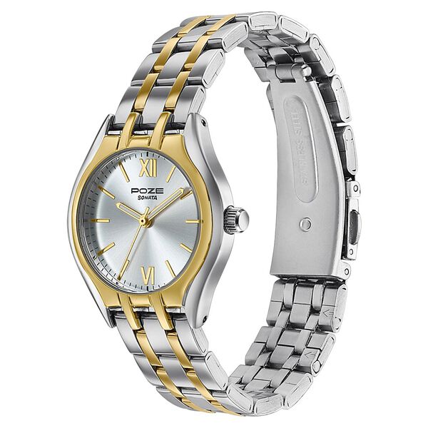 Sonata SP80168BM01 | Poze By Sonata Quartz Analog Silver Dial Two Toned Metal Strap Watch For Women