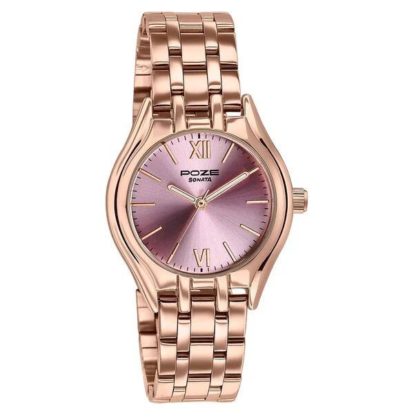 Sonata SP80168WM01 | Poze By Sonata Quartz Analog Pink Dial Rose Gold Metal Strap Watch For Women