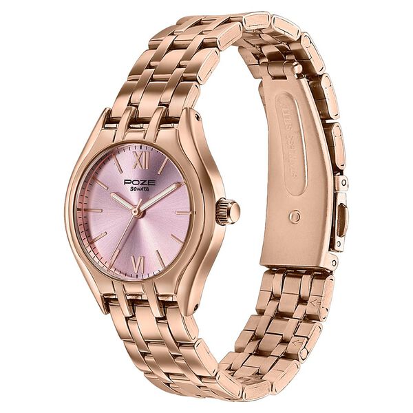 Sonata SP80168WM01 | Poze By Sonata Quartz Analog Pink Dial Rose Gold Metal Strap Watch For Women