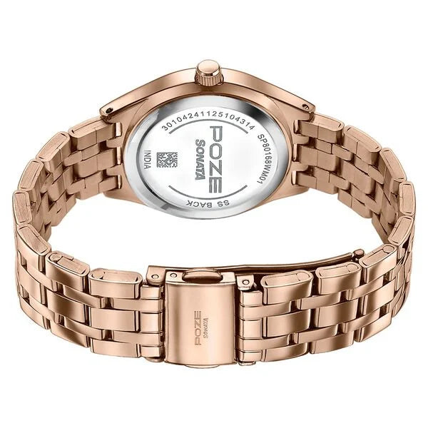 Sonata SP80168WM01 | Poze By Sonata Quartz Analog Pink Dial Rose Gold Metal Strap Watch For Women