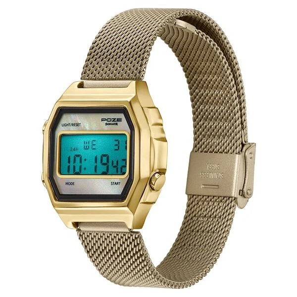 Sonata SP 80170YM01 | Poze By Sonata Digital Digital Beige Dial Beige Metal Strap Watch For Women