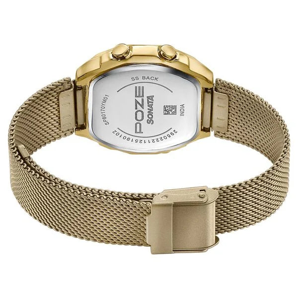 Sonata SP 80170YM01 | Poze By Sonata Digital Digital Beige Dial Beige Metal Strap Watch For Women