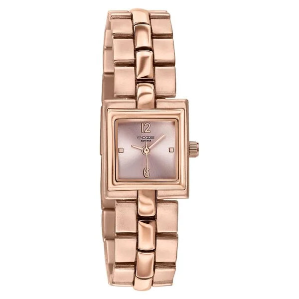 Sonata SP80171WM01 | Poze By Sonata Quartz Analog Pink Dial Rose Gold Metal Strap Watch For Women