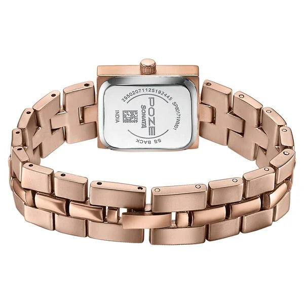Sonata SP80171WM01 | Poze By Sonata Quartz Analog Pink Dial Rose Gold Metal Strap Watch For Women